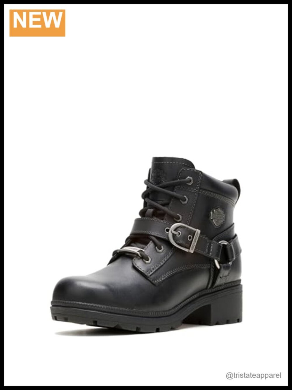Harley-Davidson Tegan Ankle Boots Full-Grain Leather Lace-Up with Side Zipper